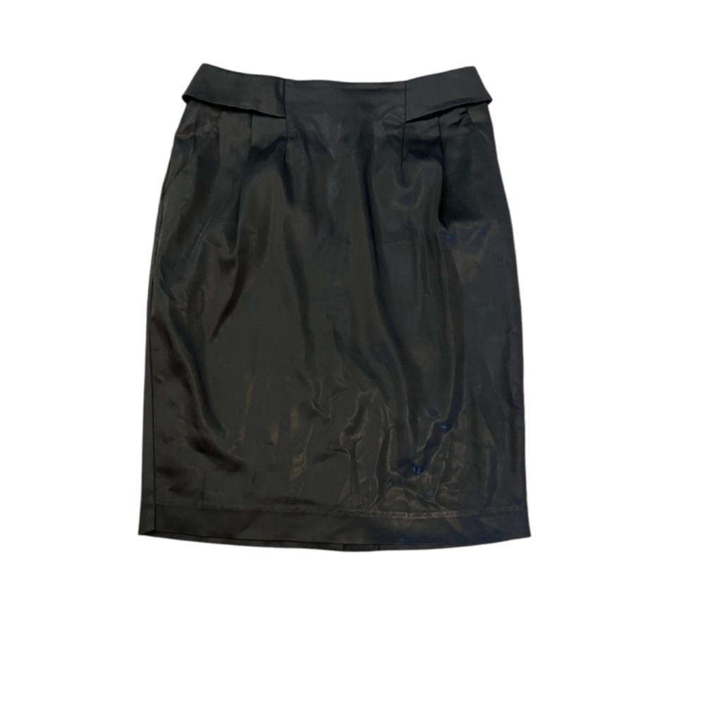VERONIKA MAINE Black Sateen High Waisted Zip Back Knee Length Skirt 8